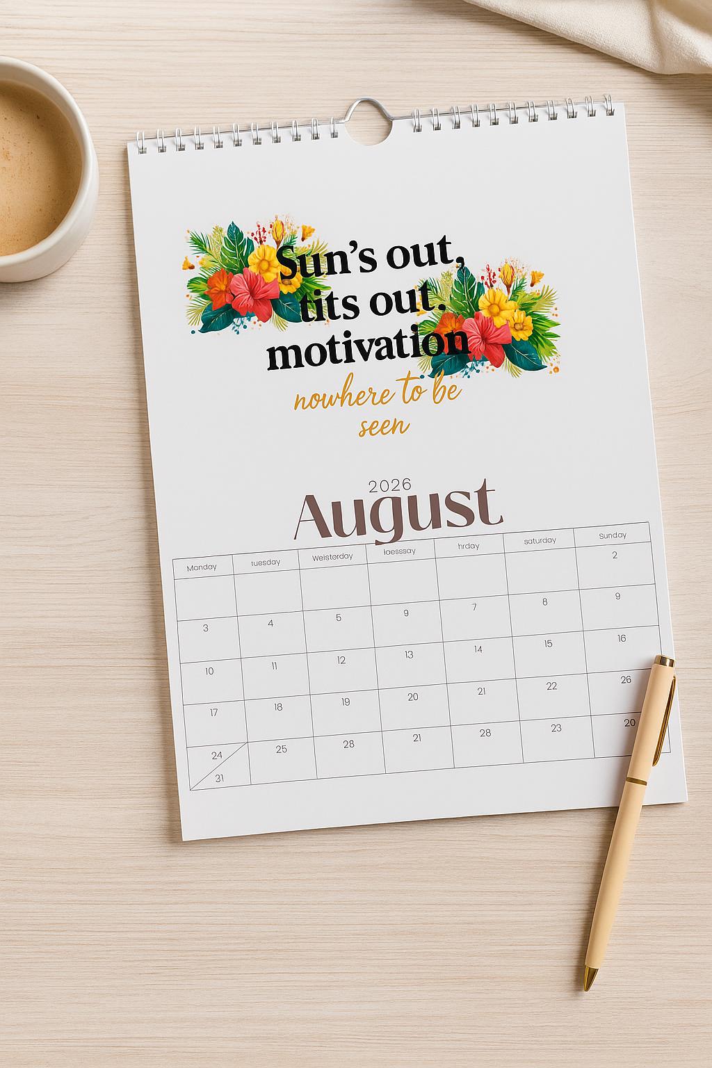 Funny Sarcastic 2026 Wall Calendar